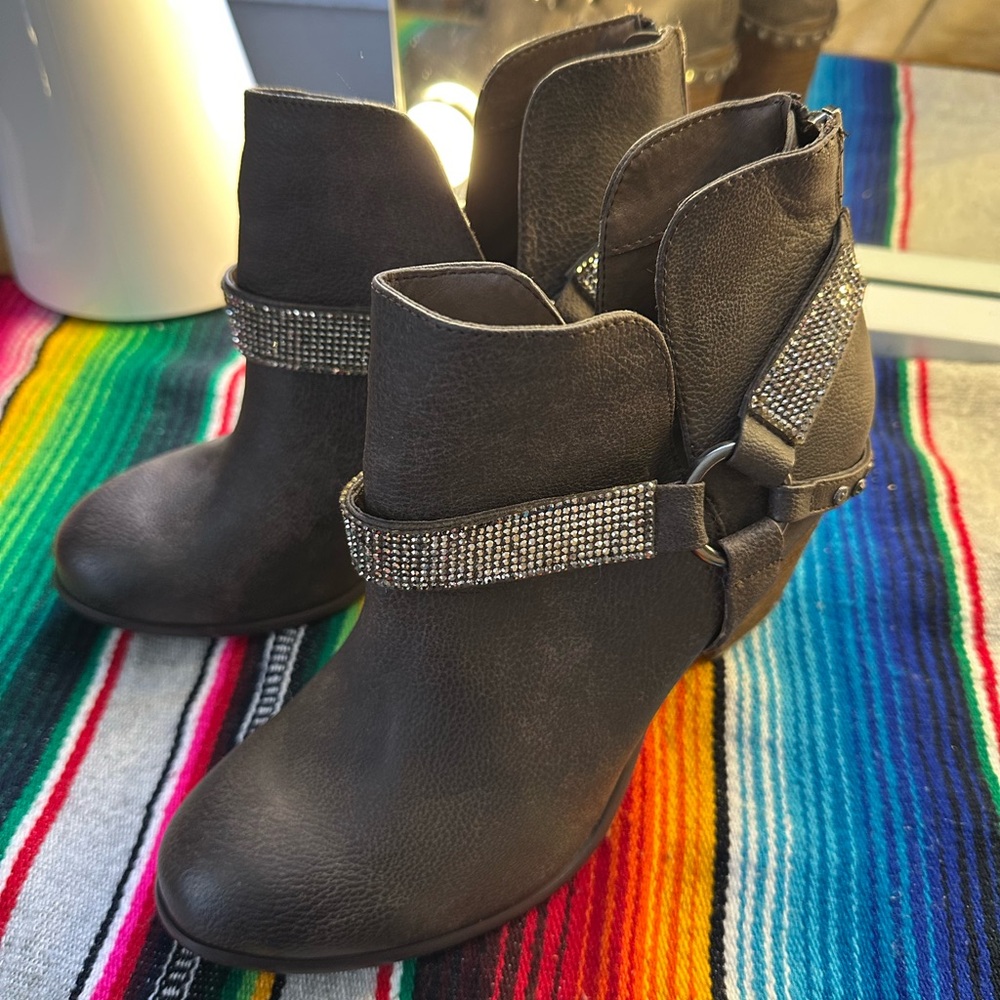 Not Rated Black Ankle Booties with Rhinestone Straps